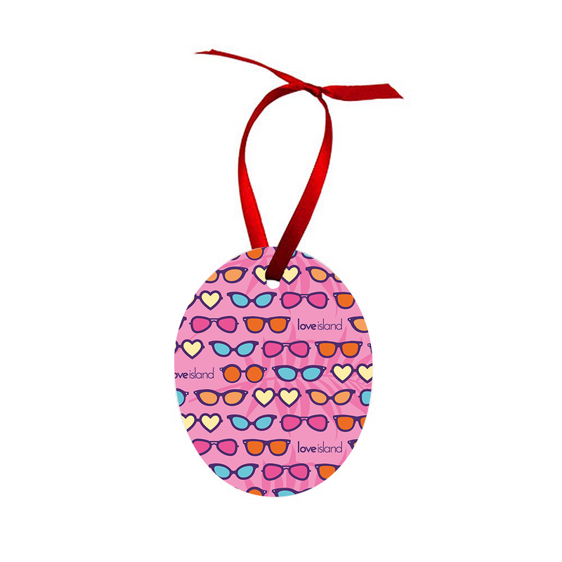 Love Island Oval Metal Ornament Double Sided Pink